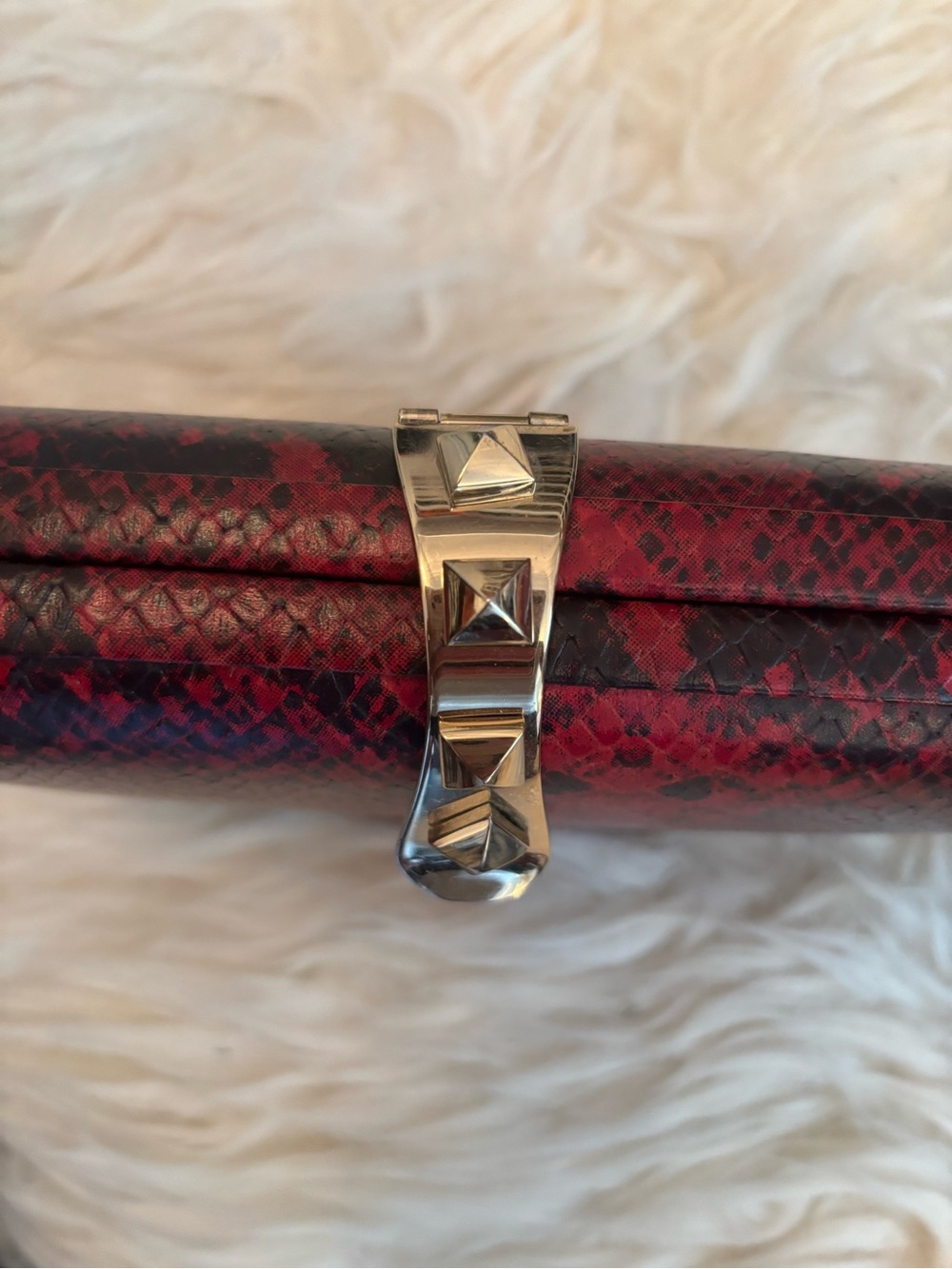 Rebecca Minkoff Red Python-Print Half-Moon Clutch - Picture 5 of 5